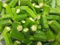 Cutting okra/ lady fingers background.